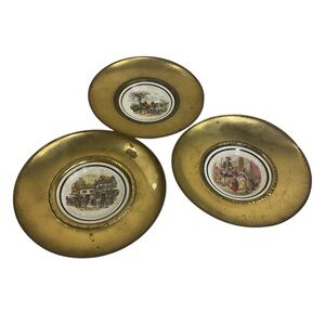 Regency Bone China Lot of 3 Brass Wall Hanging Charger Plates 7-3/8"